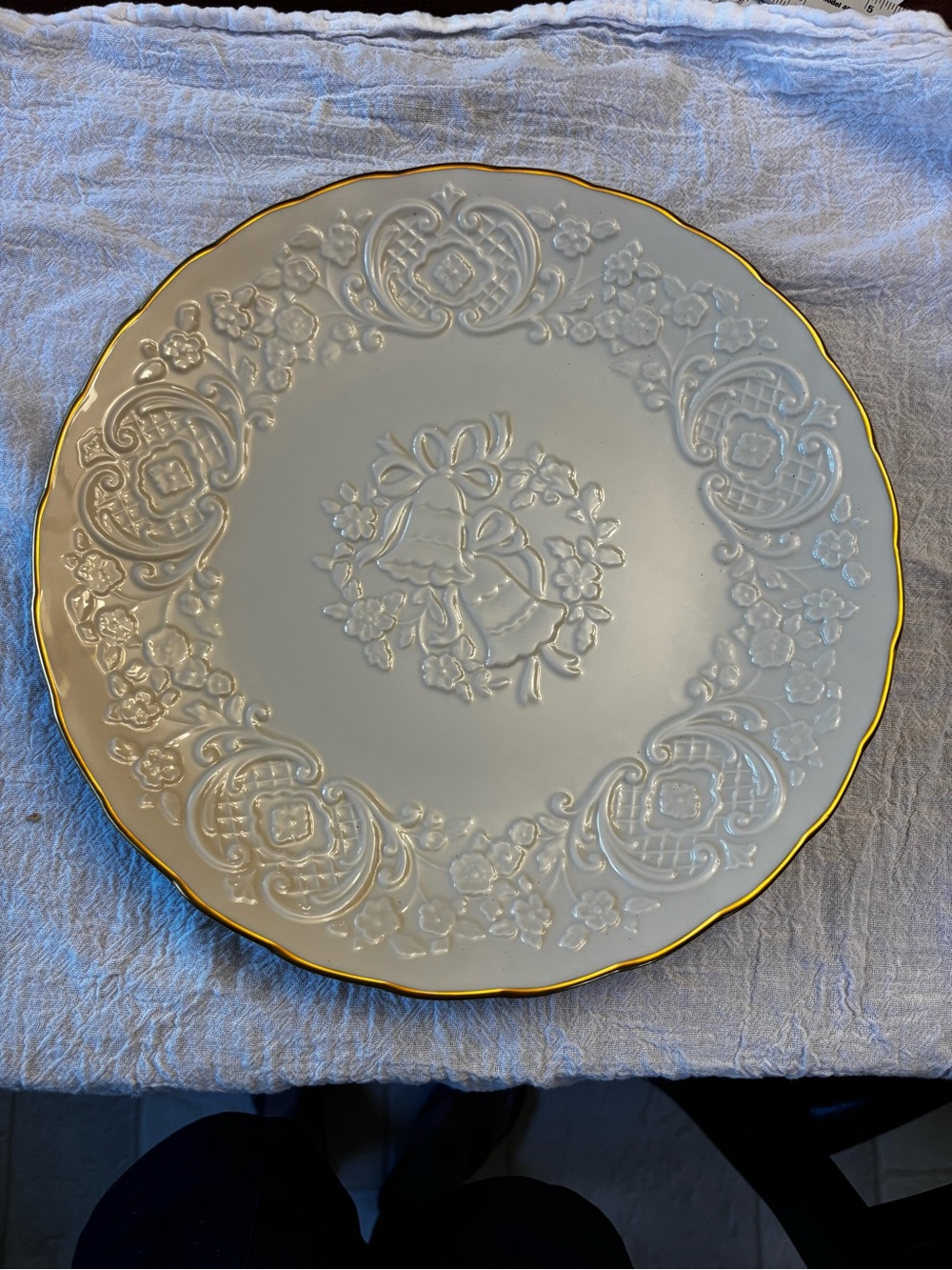 Lenox Cream Embossed Marriage Plate with Gold Trim